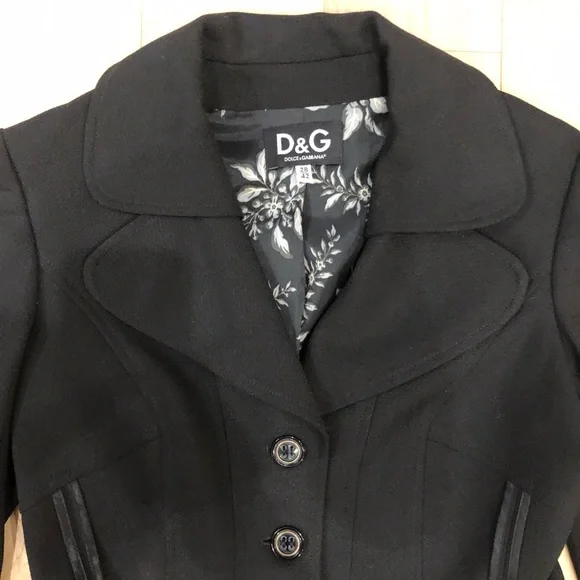 D&G Black Notched Collar Fitted Button Up Blazer SZ 42 4 6 - Picture 4 of 17